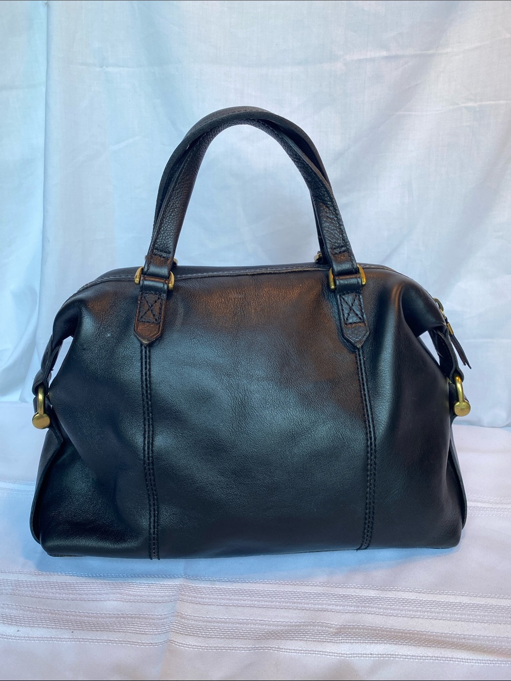Madewell Kensington 58459 Black Leather Satchel with Brass Hardware
